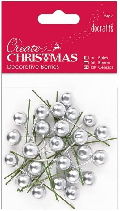 Decorative Berries Embellishments:  Silver (24pk)