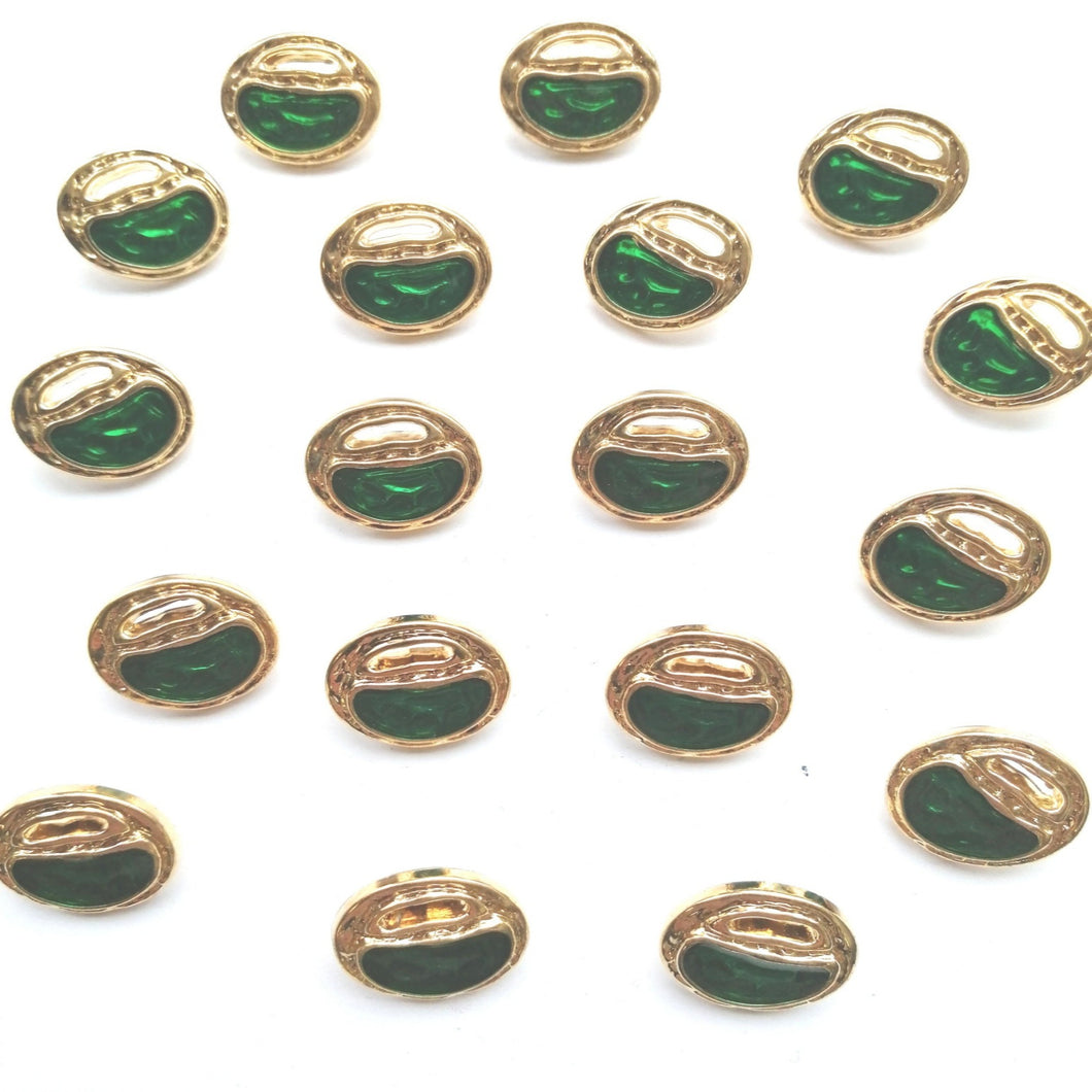 Gold/Emerald Green Round Button - (20mm)