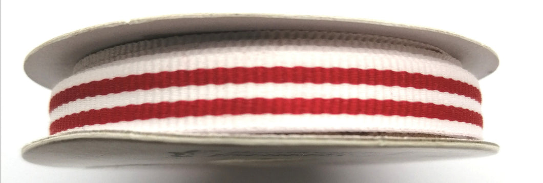 Rico White/Red striped Ribbon: (2m)