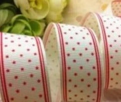 Stars Printed Grosgrain Ribbon (25mm) - White/Pink (1 Metre)
