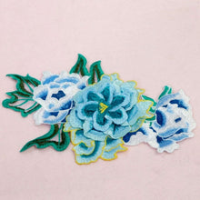 Load image into Gallery viewer, Turquoise/Green Floral Embroidered Applique Trim - (Pair)
