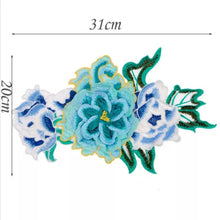 Load image into Gallery viewer, Turquoise/Green Floral Embroidered Applique Trim - (Pair)
