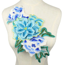 Load image into Gallery viewer, Turquoise/Green Floral Embroidered Applique Trim - (Pair)
