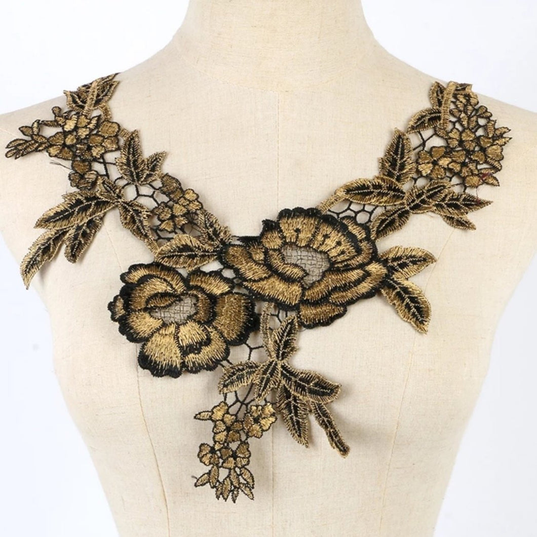 Gold/Black Embroidered Applique Trim