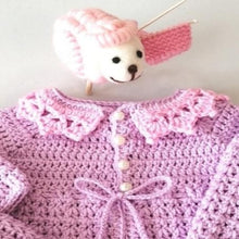 Load image into Gallery viewer, Little Collar Cardi and Daisy Hat Set: (3/6 months)
