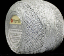 Load image into Gallery viewer, Camellia Fine Crochet Thread:  White/Silver
