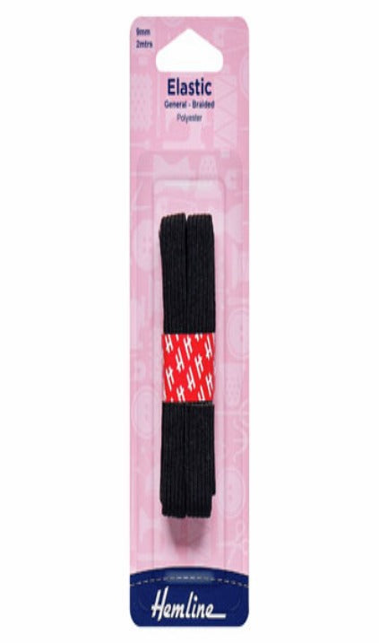 Hemline General Elastic 9mm x 2m: Black